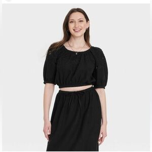 NWT Full Set Women’s Openword Puff Elbow Sleeve Blouse and Skirt .   Black.  M